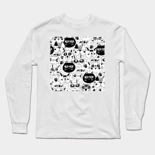 Cats Doodle in Black and White Long Sleeve T-Shirt